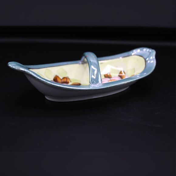 Vintage Japan Lusterware Dish Iridescent Porcelain Floral Candy Trinket Serving - Picture 3 of 5